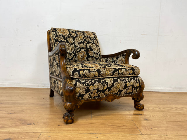 Wunderschöner und äußerst gemütlicher handverzierter 60er Jahre Sessel im antiken Stil mit hochwertigem floralem Bezug I Salonsessel Lesesessel Blumensessel Barock Vintage I