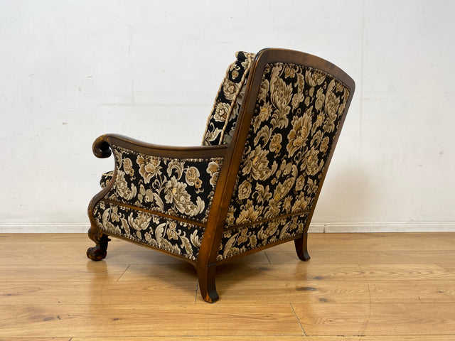 Wunderschöner und äußerst gemütlicher handverzierter 60er Jahre Sessel im antiken Stil mit hochwertigem floralem Bezug I Salonsessel Lesesessel Blumensessel Barock Vintage I