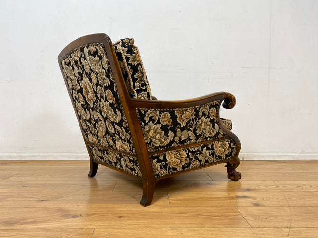 Wunderschöner und äußerst gemütlicher handverzierter 60er Jahre Sessel im antiken Stil mit hochwertigem floralem Bezug I Salonsessel Lesesessel Blumensessel Barock Vintage I