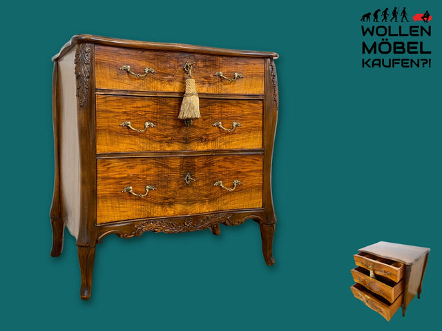 Elegante und hochwertige 60er Jahre Stilmöbel Kommode I Vollholz I mit Schubladen und Messinggriffen I Schrank Schubladenkommode Wäschekommode Barock Rokoko Vintage