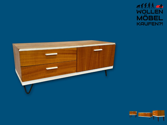 Hübsches 70er Jahre Lowboard mit Schubladen und Klappe, auf neuen Hairpin Füßen I Kommode Sideboard Wäschekommode Flurkommode TV Bank Board Fernsehkommode Retro Vintage I