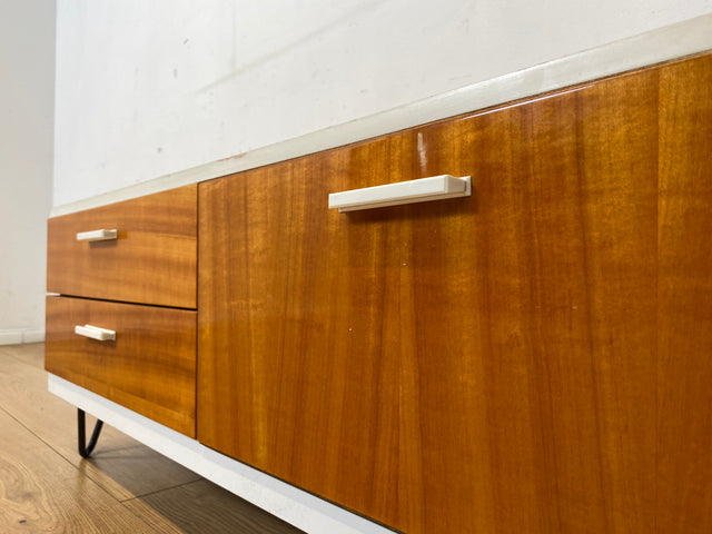 Hübsches 70er Jahre Lowboard mit Schubladen und Klappe, auf neuen Hairpin Füßen I Kommode Sideboard Wäschekommode Flurkommode TV Bank Board Fernsehkommode Retro Vintage I