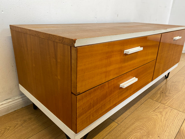 Hübsches 70er Jahre Lowboard mit Schubladen und Klappe, auf neuen Hairpin Füßen I Kommode Sideboard Wäschekommode Flurkommode TV Bank Board Fernsehkommode Retro Vintage I