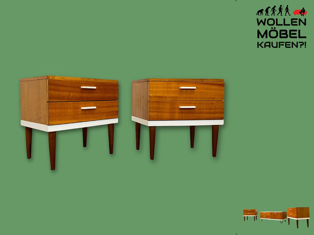 Sehr hübscher 70er Jahre Nachttisch mit Schubladen und konischen Füßen I Nachtkommode Nachtschränkchen Nachtschrank Kommode Beistelltisch Vintage Retro Mid-Century 60er I