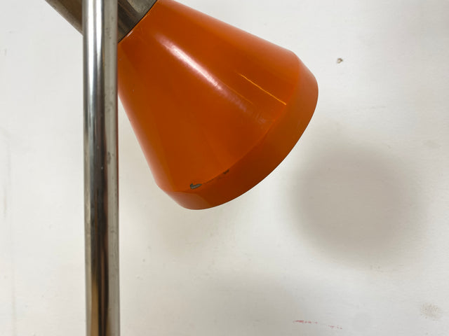 Kultige 70er Jahre Space Age Stehlampe in grandiosem Orange und Chrom mit zwei verstellb. Leuchten I Stehleuchte Lampe Leselampe Licht Pop Art Retro Vintage Mid-Century 60er I