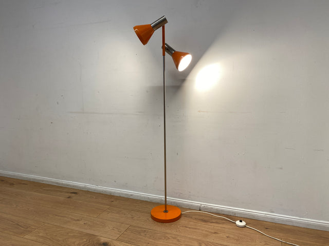Kultige 70er Jahre Space Age Stehlampe in grandiosem Orange und Chrom mit zwei verstellb. Leuchten I Stehleuchte Lampe Leselampe Licht Pop Art Retro Vintage Mid-Century 60er I