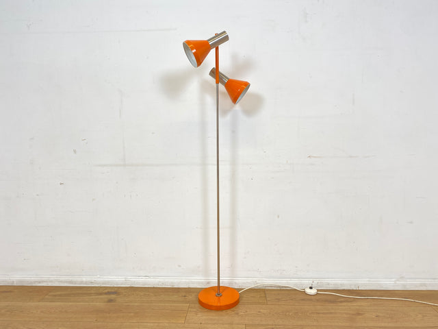 Kultige 70er Jahre Space Age Stehlampe in grandiosem Orange und Chrom mit zwei verstellb. Leuchten I Stehleuchte Lampe Leselampe Licht Pop Art Retro Vintage Mid-Century 60er I