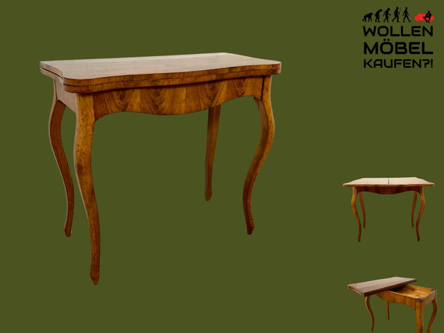 Eleganter aufklappbarer antiker Spieletisch in edlem Walnuss I Tisch Konsolentisch Konsole Esstisch Küchentisch Spieltisch Schreibtisch Jugendstil Chippendale Vintage I
