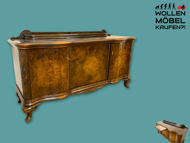 WMK I Elegante handverzierte antike Anrichte mit Schubladen und Marmor Ablage