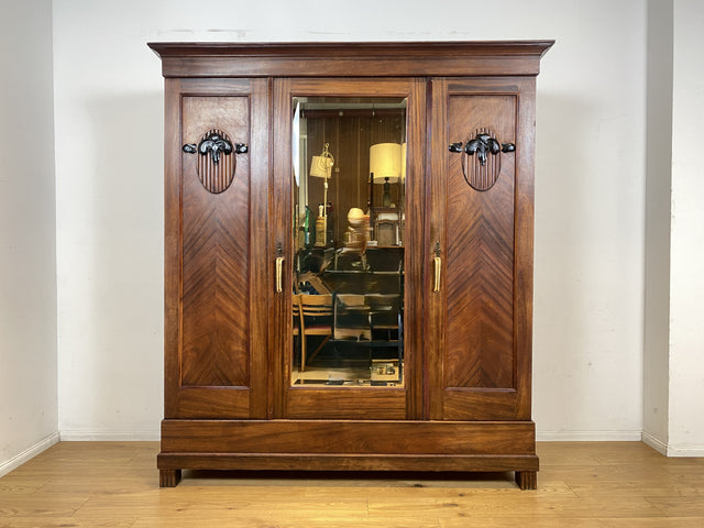 Wunderschöner und sehr geräumiger antiker Kleiderschrank aus vollem Holz mit Spiegeltür I Schrank Schlafzimmerschrank Wäscheschrank Jugendstil Gründerzeit Vintage I