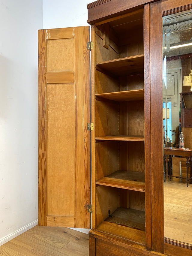 Wunderschöner antiker Kleiderschrank aus vollem Holz mit Spiegeltür und Schubladen, um 1910 I Schrank Wäscheschrank Schlafzimmerschrank Wardrobe Spiegel Jugendstil Vintage I