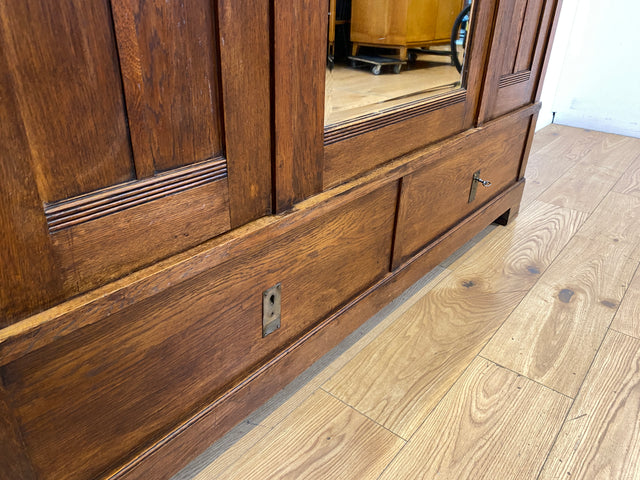 Wunderschöner antiker Kleiderschrank aus vollem Holz mit Spiegeltür und Schubladen, um 1910 I Schrank Wäscheschrank Schlafzimmerschrank Wardrobe Spiegel Jugendstil Vintage I
