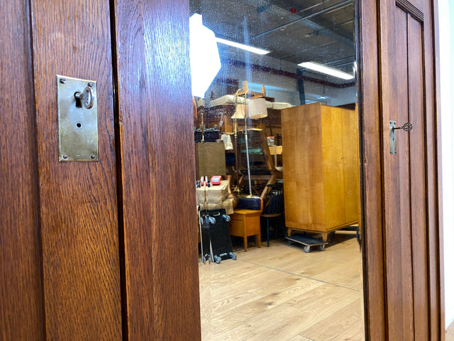 Wunderschöner antiker Kleiderschrank aus vollem Holz mit Spiegeltür und Schubladen, um 1910 I Schrank Wäscheschrank Schlafzimmerschrank Wardrobe Spiegel Jugendstil Vintage I