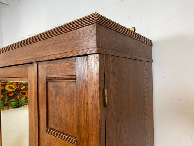 Wunderschöner antiker Kleiderschrank aus vollem Holz mit Spiegeltür und Schubladen, um 1910 I Schrank Wäscheschrank Schlafzimmerschrank Wardrobe Spiegel Jugendstil Vintage I