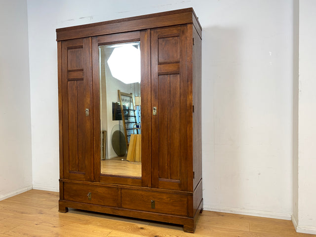 Wunderschöner antiker Kleiderschrank aus vollem Holz mit Spiegeltür und Schubladen, um 1910 I Schrank Wäscheschrank Schlafzimmerschrank Wardrobe Spiegel Jugendstil Vintage I