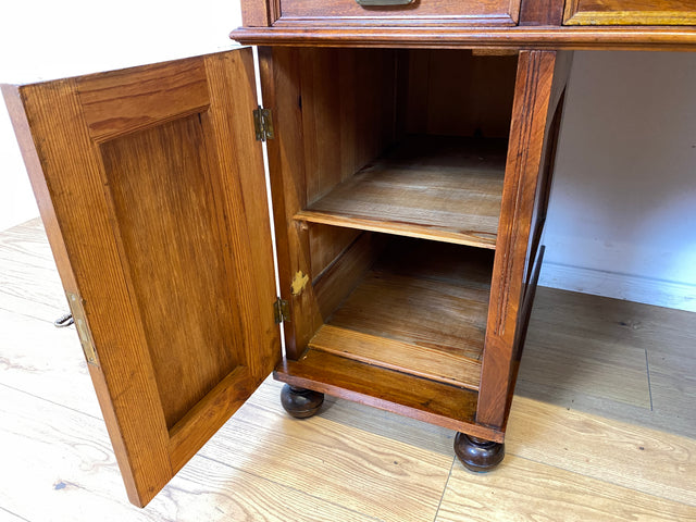 WMK I Imposanter antiker Schreibtisch , Vollholz, mit Aufsatz, Vitrine & Lederschreibunterlage I Aufsatzschreibtisch Sekretär Schreibschrank Desk Homeoffice Jugendstil Vintage I