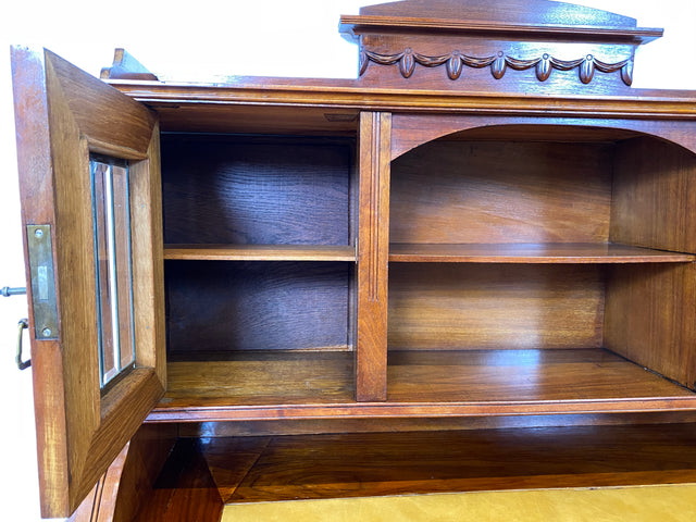 WMK I Imposanter antiker Schreibtisch , Vollholz, mit Aufsatz, Vitrine & Lederschreibunterlage I Aufsatzschreibtisch Sekretär Schreibschrank Desk Homeoffice Jugendstil Vintage I