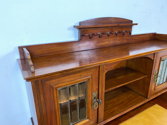 WMK I Imposanter antiker Schreibtisch , Vollholz, mit Aufsatz, Vitrine & Lederschreibunterlage I Aufsatzschreibtisch Sekretär Schreibschrank Desk Homeoffice Jugendstil Vintage I