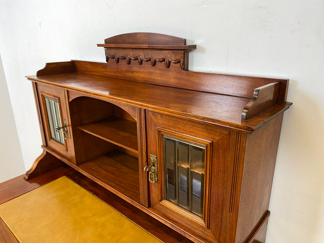WMK I Imposanter antiker Schreibtisch , Vollholz, mit Aufsatz, Vitrine & Lederschreibunterlage I Aufsatzschreibtisch Sekretär Schreibschrank Desk Homeoffice Jugendstil Vintage I