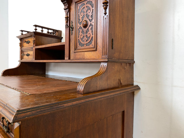 Wunderschöner antiker Schreibtisch mit Aufsatz, gedrechselten Balustern und kannelierten Pilastern I Aufsatzschreibtisch Sekretär Desk Gründerzeit Historismus Vintage I
