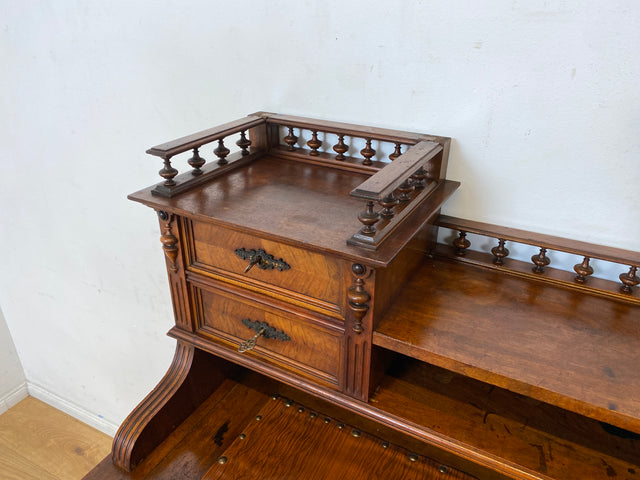 Wunderschöner antiker Schreibtisch mit Aufsatz, gedrechselten Balustern und kannelierten Pilastern I Aufsatzschreibtisch Sekretär Desk Gründerzeit Historismus Vintage I