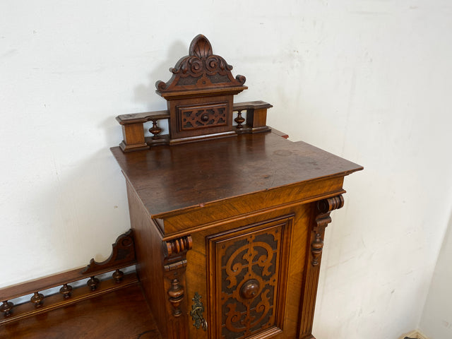 Wunderschöner antiker Schreibtisch mit Aufsatz, gedrechselten Balustern und kannelierten Pilastern I Aufsatzschreibtisch Sekretär Desk Gründerzeit Historismus Vintage I