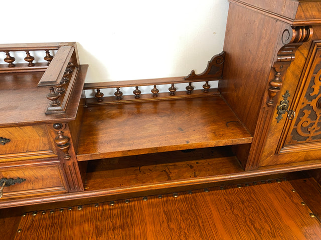 Wunderschöner antiker Schreibtisch mit Aufsatz, gedrechselten Balustern und kannelierten Pilastern I Aufsatzschreibtisch Sekretär Desk Gründerzeit Historismus Vintage I