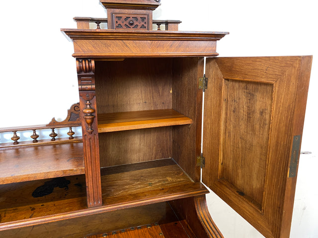 Wunderschöner antiker Schreibtisch mit Aufsatz, gedrechselten Balustern und kannelierten Pilastern I Aufsatzschreibtisch Sekretär Desk Gründerzeit Historismus Vintage I