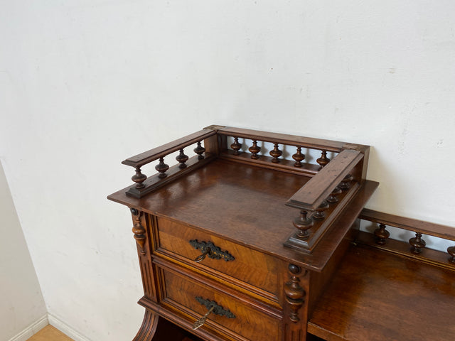 Wunderschöner antiker Schreibtisch mit Aufsatz, gedrechselten Balustern und kannelierten Pilastern I Aufsatzschreibtisch Sekretär Desk Gründerzeit Historismus Vintage I