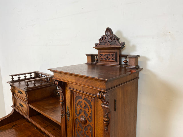 Wunderschöner antiker Schreibtisch mit Aufsatz, gedrechselten Balustern und kannelierten Pilastern I Aufsatzschreibtisch Sekretär Desk Gründerzeit Historismus Vintage I
