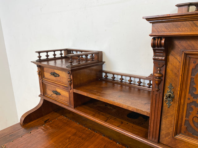 Wunderschöner antiker Schreibtisch mit Aufsatz, gedrechselten Balustern und kannelierten Pilastern I Aufsatzschreibtisch Sekretär Desk Gründerzeit Historismus Vintage I