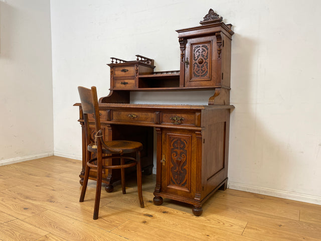 Wunderschöner antiker Schreibtisch mit Aufsatz, gedrechselten Balustern und kannelierten Pilastern I Aufsatzschreibtisch Sekretär Desk Gründerzeit Historismus Vintage I