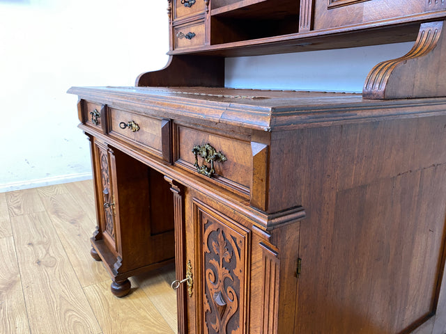 Wunderschöner antiker Schreibtisch mit Aufsatz, gedrechselten Balustern und kannelierten Pilastern I Aufsatzschreibtisch Sekretär Desk Gründerzeit Historismus Vintage I