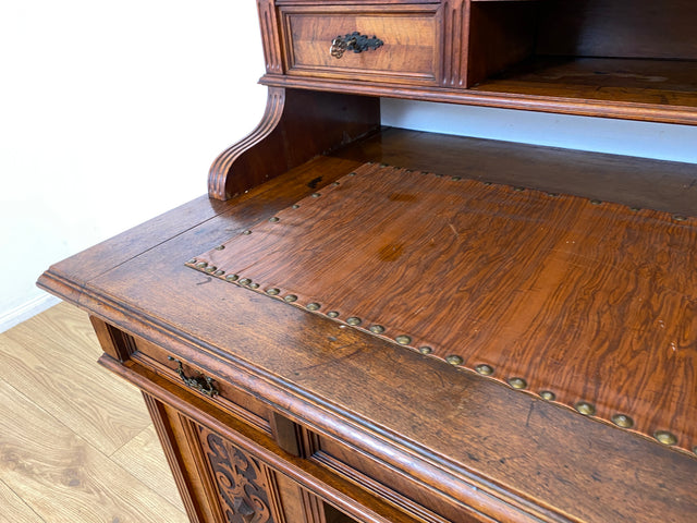 Wunderschöner antiker Schreibtisch mit Aufsatz, gedrechselten Balustern und kannelierten Pilastern I Aufsatzschreibtisch Sekretär Desk Gründerzeit Historismus Vintage I