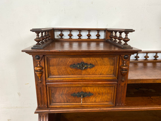 Wunderschöner antiker Schreibtisch mit Aufsatz, gedrechselten Balustern und kannelierten Pilastern I Aufsatzschreibtisch Sekretär Desk Gründerzeit Historismus Vintage I