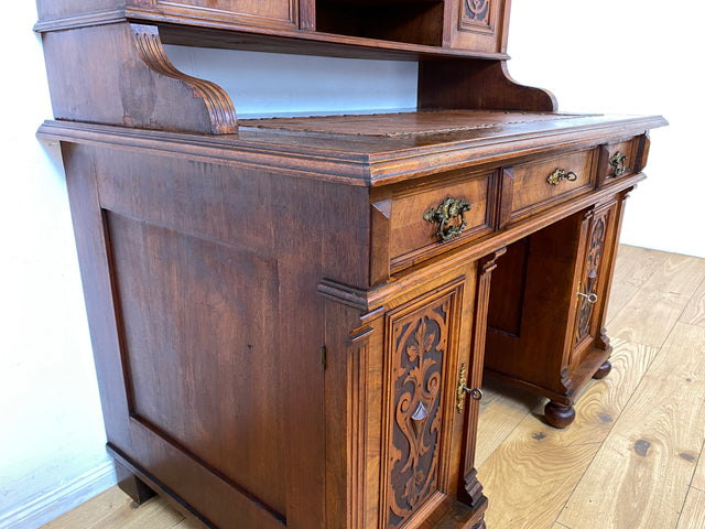 Wunderschöner antiker Schreibtisch mit Aufsatz, gedrechselten Balustern und kannelierten Pilastern I Aufsatzschreibtisch Sekretär Desk Gründerzeit Historismus Vintage I