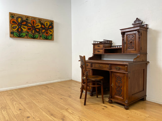 Wunderschöner antiker Schreibtisch mit Aufsatz, gedrechselten Balustern und kannelierten Pilastern I Aufsatzschreibtisch Sekretär Desk Gründerzeit Historismus Vintage I
