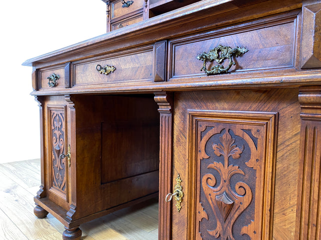 Wunderschöner antiker Schreibtisch mit Aufsatz, gedrechselten Balustern und kannelierten Pilastern I Aufsatzschreibtisch Sekretär Desk Gründerzeit Historismus Vintage I