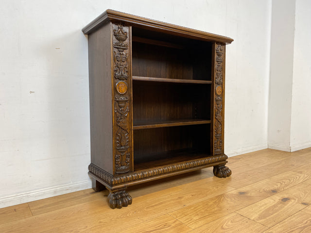 Besonderes antikes Regal handverziert mit Berliner Wappen, preußischen Adler und mächtigen Löwenfüßen I Vollholz Holzregal Bücherregal Bücherschrank Gründerzeit Kaiser Bär Historismus Vintage I