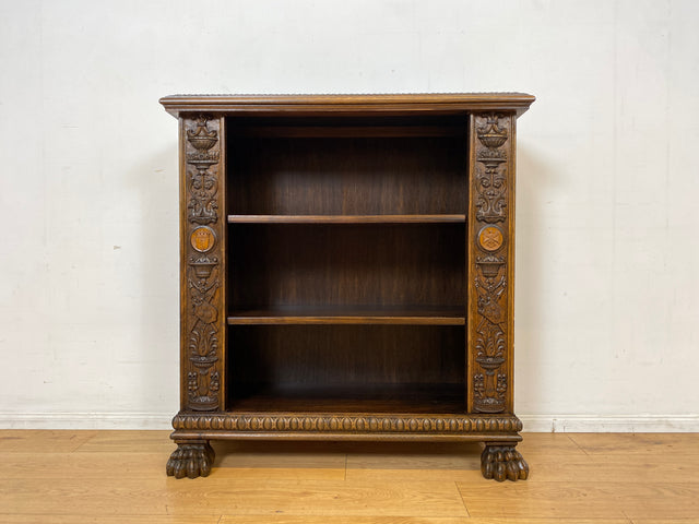 Besonderes antikes Regal handverziert mit Berliner Wappen, preußischen Adler und mächtigen Löwenfüßen I Vollholz Holzregal Bücherregal Bücherschrank Gründerzeit Kaiser Bär Historismus Vintage I