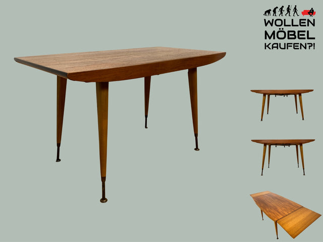 Stilvoller auszieh- und höhenverstellbarer Mid-Century Multifunktionstisch in Teakholz I Tisch Ausziehtisch Esstisch Küchentisch Couchtisch Holztisch 50er 60er Vintage Teak I