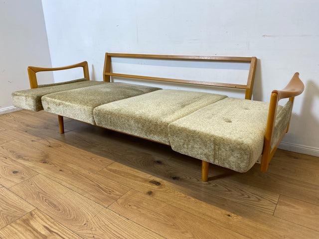 WMK I Stilvolles ausziehbares Vintage Designersofa Stella von Knoll aus 1978 mit beigem Originalbezug