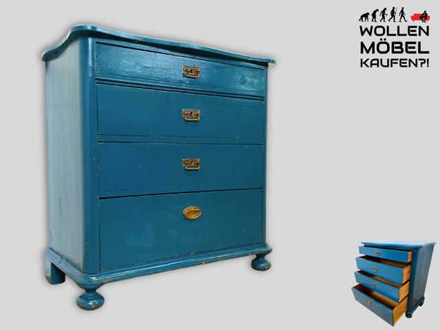 Wunderschöne blaue dänische antike Kommode aus vollem Holz mit Schubladen und Messingbeschlägen