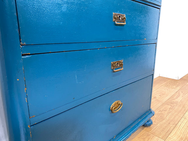 Wunderschöne blaue dänische antike Kommode aus vollem Holz mit Schubladen und Messingbeschlägen
