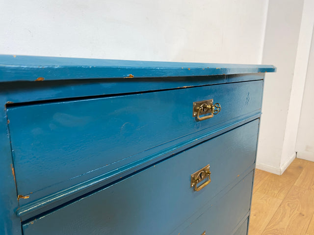 Wunderschöne blaue dänische antike Kommode aus vollem Holz mit Schubladen und Messingbeschlägen