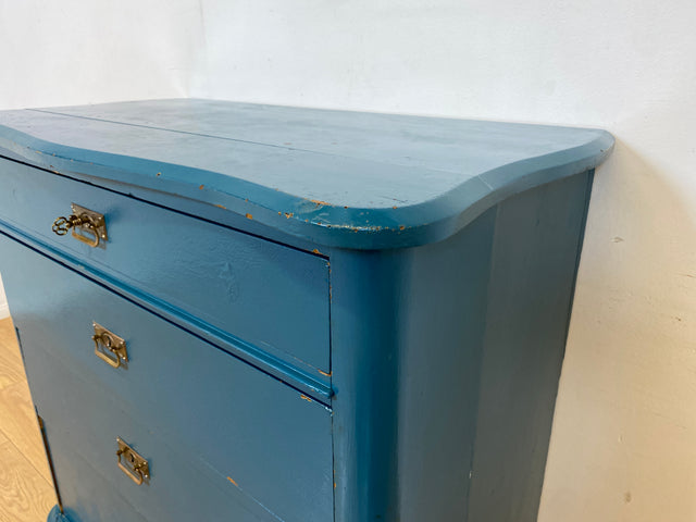 Wunderschöne blaue dänische antike Kommode aus vollem Holz mit Schubladen und Messingbeschlägen