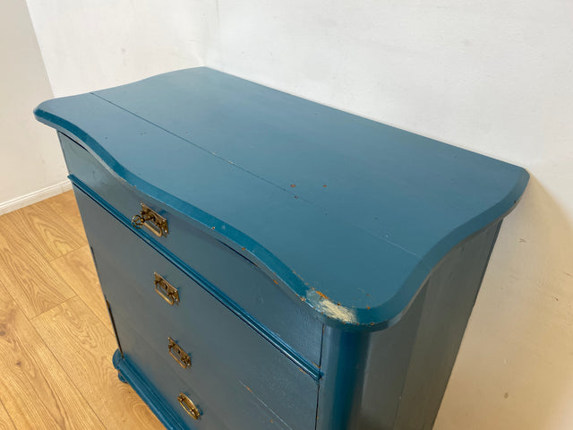 Wunderschöne blaue dänische antike Kommode aus vollem Holz mit Schubladen und Messingbeschlägen