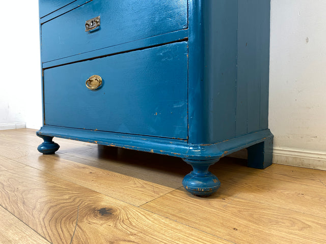Wunderschöne blaue dänische antike Kommode aus vollem Holz mit Schubladen und Messingbeschlägen