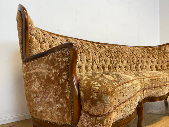 Wunderschönes Chippendale Sofa mit handverziertem Holzrahmen, samtartigem Brokat Bezug in Altrosa und gemütlichem Federkern I Couch Sitzgarnitur Barock Vintage Stilmöbel I