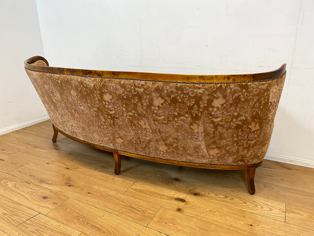 Wunderschönes Chippendale Sofa mit handverziertem Holzrahmen, samtartigem Brokat Bezug in Altrosa und gemütlichem Federkern I Couch Sitzgarnitur Barock Vintage Stilmöbel I